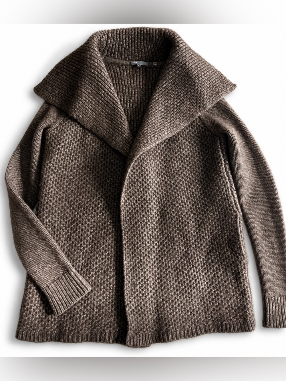 Vince Brown Shawl-Collar Knit Cardigan L